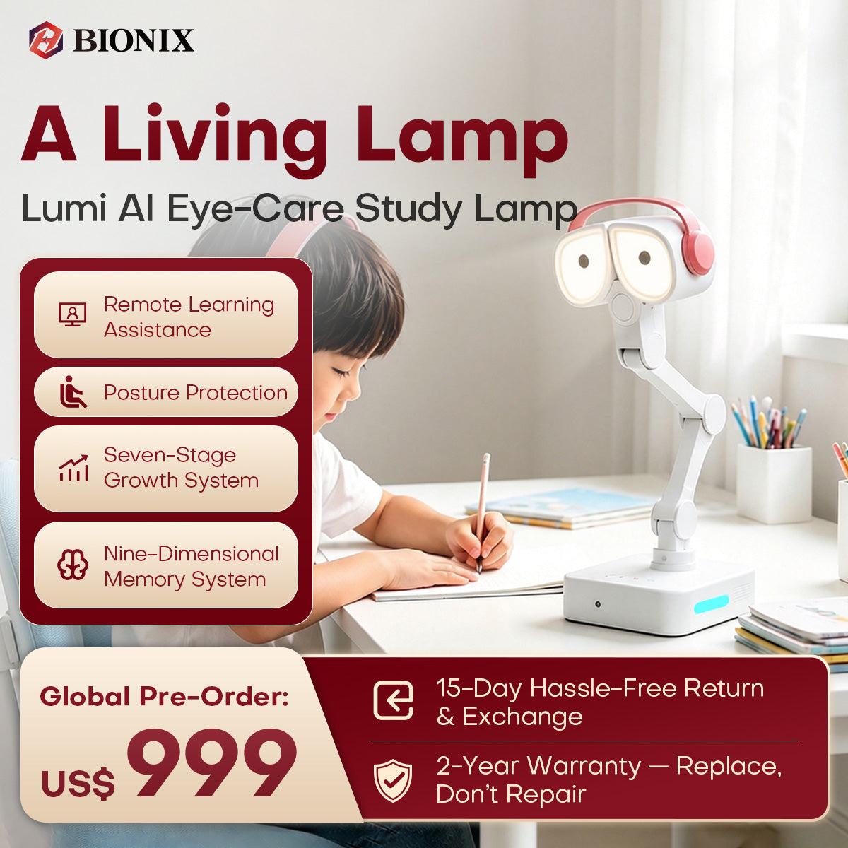 Hongxing Technology Lumi Smart Companion Robot Desk Lamp, Eye Protection Study Lamp, Homework Eye Protection Lamp, AI Robot Bedside Lamp